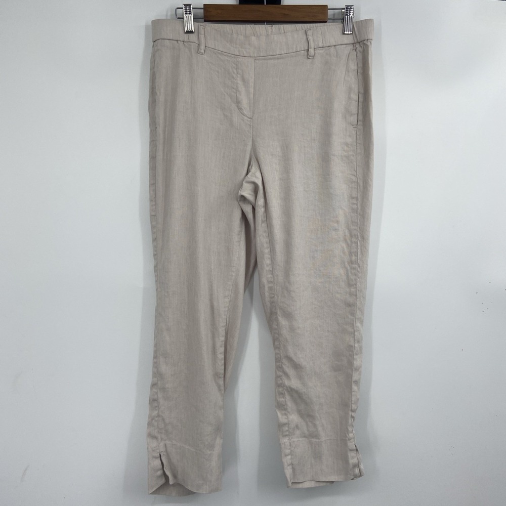J. Jill Pants Women's Medium Beige Love Linen Stretch Cropped Straight Leg